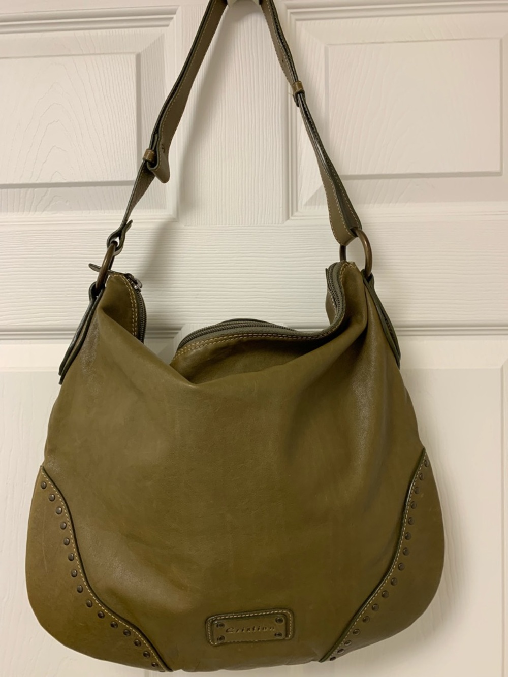 Vintage CRISTIAN Made in Italy Olive Green Leather purse